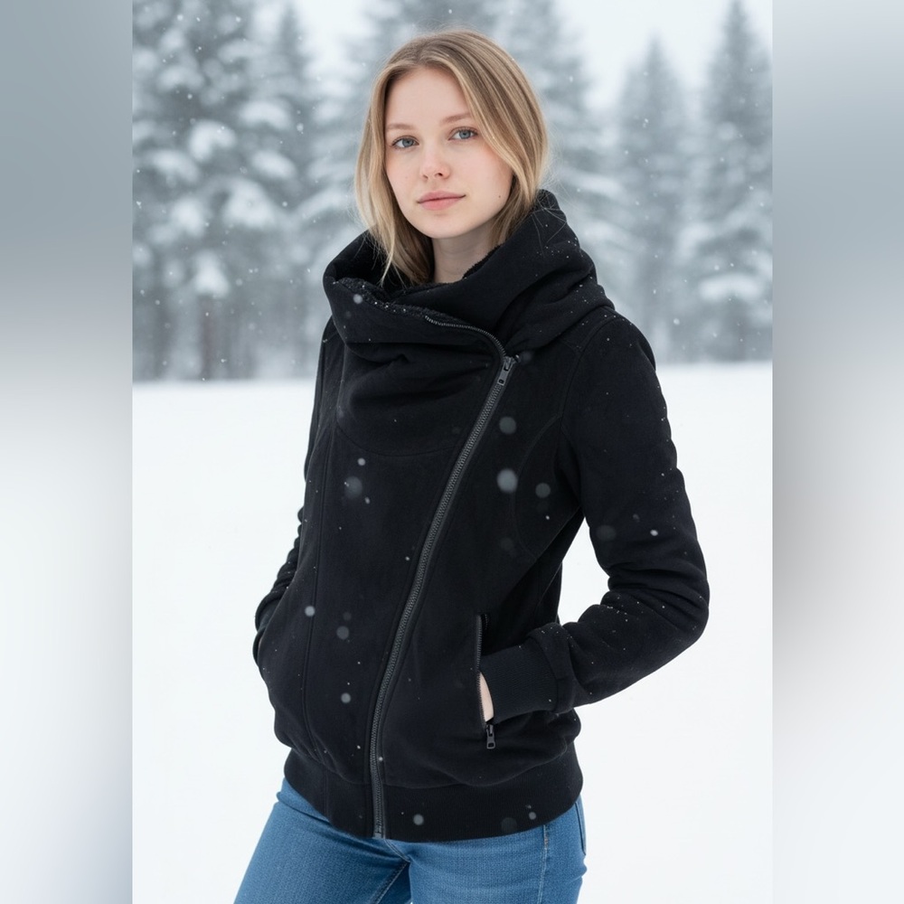 lululemon athletica Black Sherpa Cowl Neck Coat - Picture 1 of 15